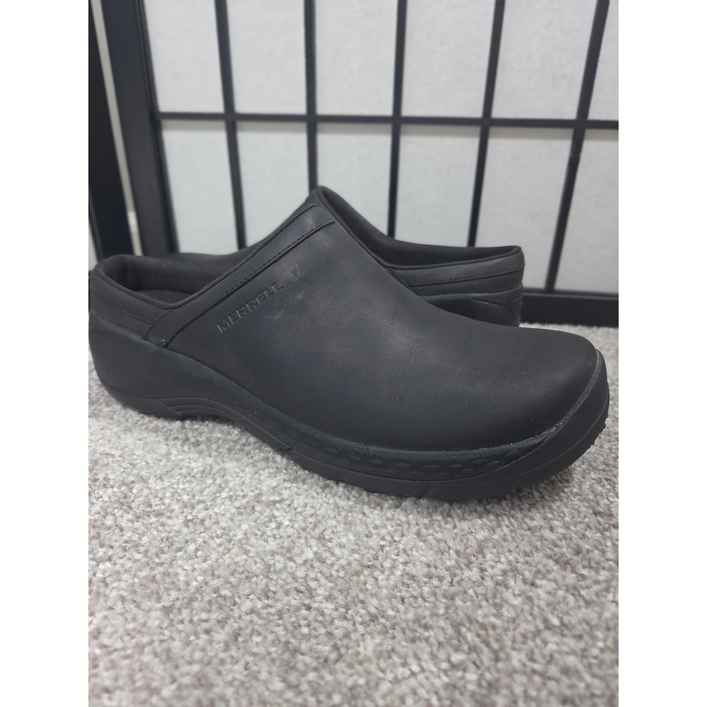 Merrell Encore Service Pro Black Leather Slip On Clogs  Womens 10